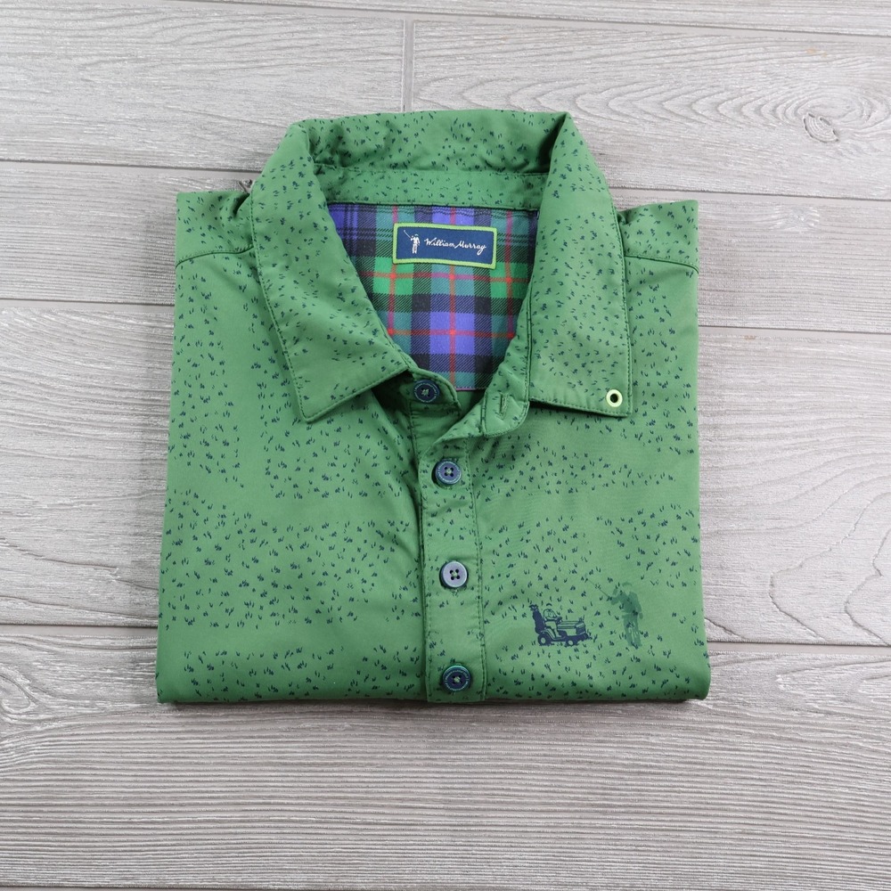 William Murray Just A Trim Mens Polo Shirt Large All Over Print Golf Green
